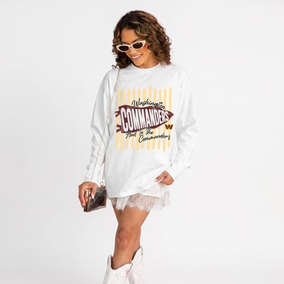 Washington Commanders Gameday Couture Women's Rally Stripe Oversized Long Sleeve T-Shirt - White