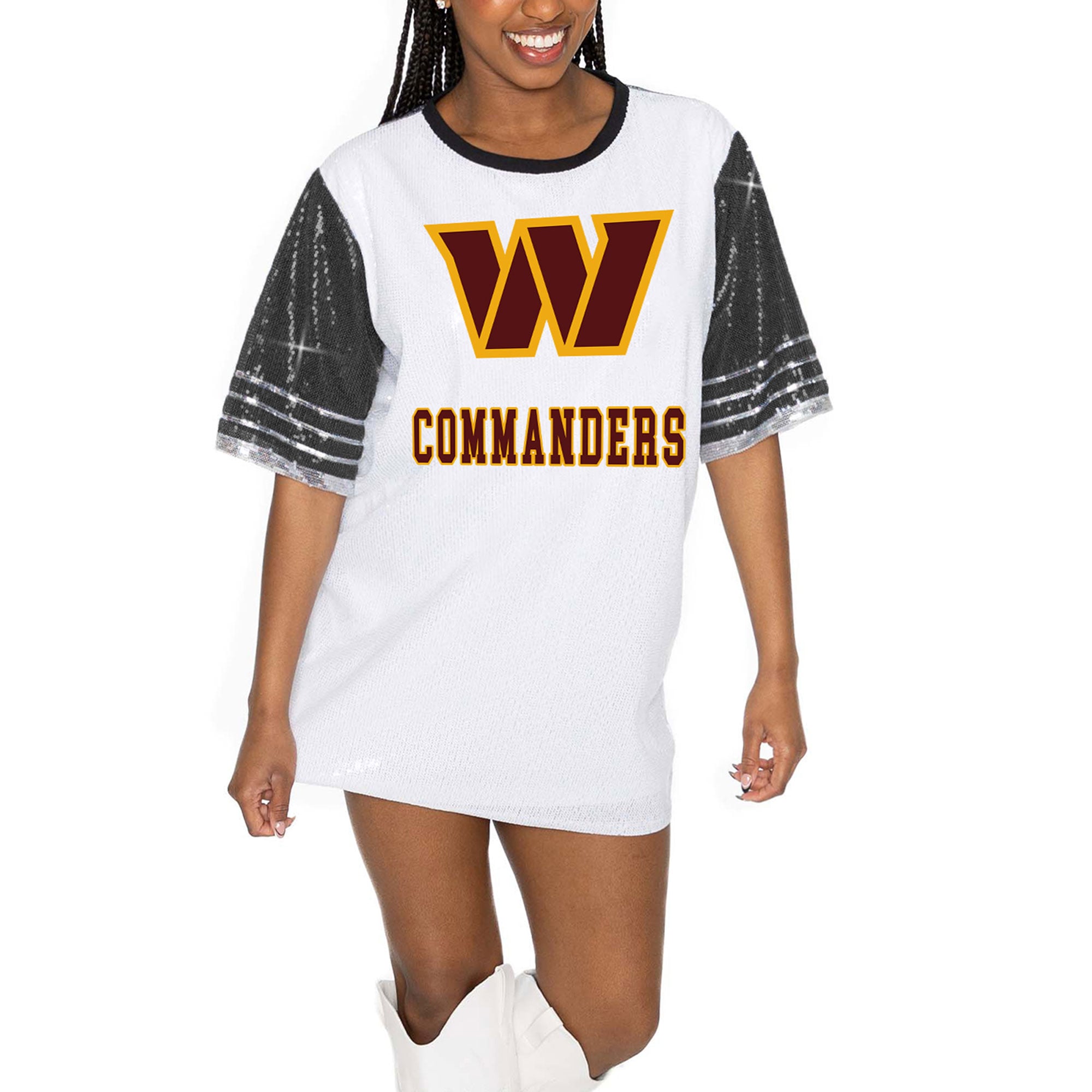 redskins jersey dress Women's Washington Commanders Gameday Couture White/Black Bling It Full Sequin Throwback uniforms