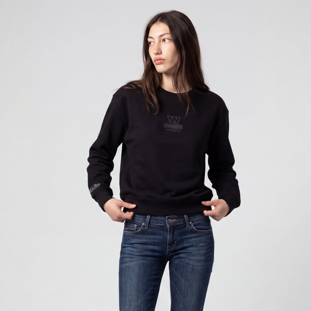 Washington Commanders Mitchell & Ness Women's  Core Essentials Micro Logo Fleece Sweatshirt - Black
