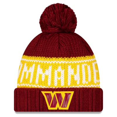 Washington Commanders New Era Women's 2026 Sideline Cold Weather  Cuffed Knit Hat with Pom - Burgundy