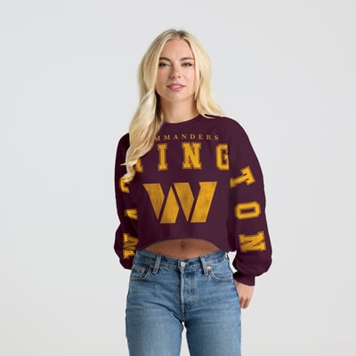 Washington Commanders Spirit Jersey Women's Cropped Long Sleeve T-Shirt - Burgundy