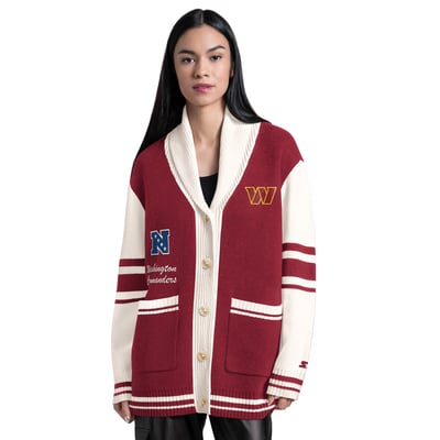 Washington Commanders Starter Women's Strike Zone Shawl-Collar Button-Up Cardigan - Burgundy
