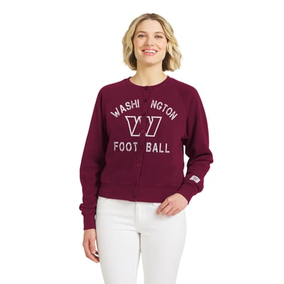  Washington Commanders WEAR by Erin Andrews Women's Heathered Crew Cardigan Sweater - Burgundy