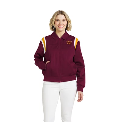  Washington Commanders WEAR by Erin Andrews Women's Shoulder Stripe Twill Full-Zip Jacket - Burgundy
