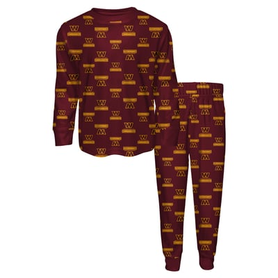 Washington Commanders Outerstuff Youth All-Over-Print Long Sleeve T-Shirt and Pants Sleep Set - Burgundy