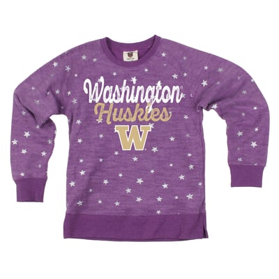 Washington Huskies Wes & Willy Girls Youth Shimmer Star Reverse Fleece Sweatshirt - Purple