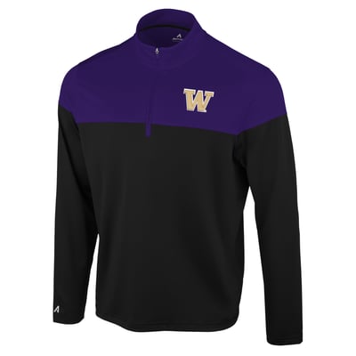  Washington Huskies Antigua Hinder Colorblock Quarter-Zip Pullover - Black