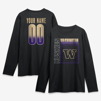 Washington Huskies  Home Court Pop Personalized Any Name & Number Long Sleeve T-Shirt - Black