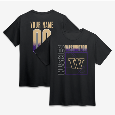 Washington Huskies  Home Court Pop Personalized Any Name & Number T-Shirt - Black