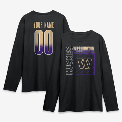 Washington Huskies  Home Field Pop Personalized Any Name & Number Long Sleeve T-Shirt - Black