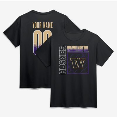 Washington Huskies  Home Field Pop Personalized Any Name & Number T-Shirt - Black