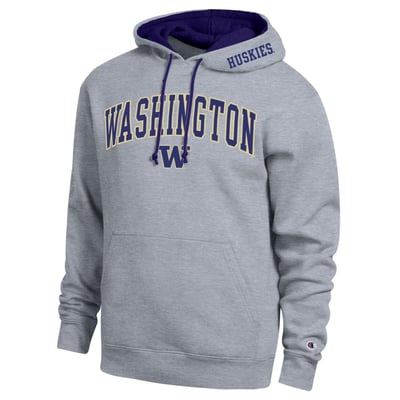  Washington Huskies Champion Arch Tackle Twill Hoodie - Heather Gray