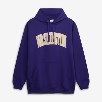  Washington Huskies Champion Arch Over Tackle Twill Big & Tall Hoodie - Purple