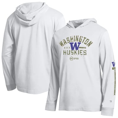  Washington Huskies Champion Operation Hat Trick Sleeve Line Hooded Long Sleeve T-Shirt - White