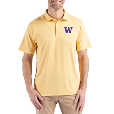 Washington Huskies Cutter & Buck Coastline Epic Comfort Eco Recycled Polo - Light Gold