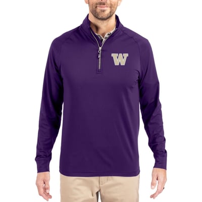  Washington Huskies Cutter & Buck Soft Knit Stretch Raglan Quarter-Zip Pullover - Purple