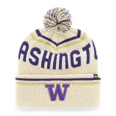  Washington Huskies '47 Unisex Quattrle Waffle Cuffed Knit Hat with Pom - Cream