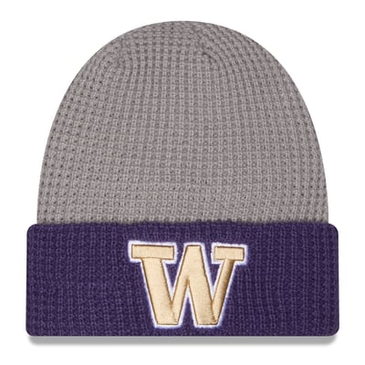 Washington Huskies New Era Unisex Cuffed Waffle Knit Hat - Gray/Purple