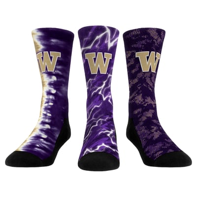Washington Huskies Rock Em Unisex Team Tones Three-Pack Crew Socks