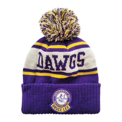 Roots of Fight x Bruce Lee x Washington Huskies Unisex Dawgs Cuffed Knit Hat with Pom - Purple