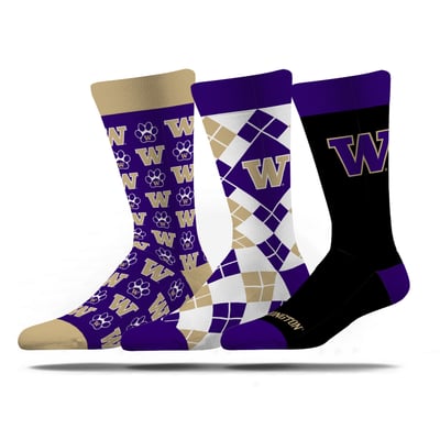 Washington Huskies Strideline Unisex Business Knit Crew Socks Three-Pack Set