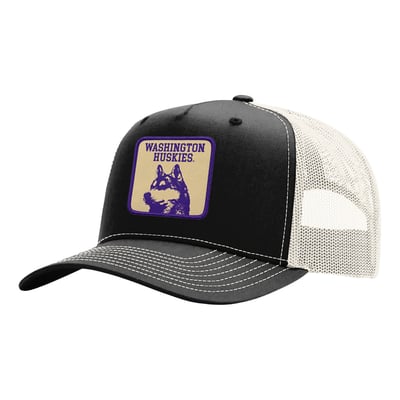  Washington Huskies Unisex Uscape Apparel Wild Side Patch Trucker Adjustable Hat - Black