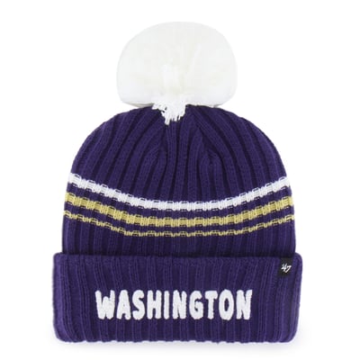  Washington Huskies '47 Women's Seasonal Fuzzy Script Big Pom Knit Hat - Purple