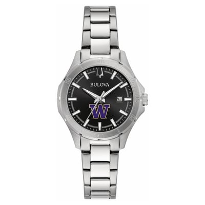 Washington Huskies Bulova Women's Stainless Steel Sport Classic Watch - Black