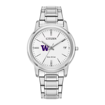 Washington Huskies Citizen Watch Women's Eco-Drive White Dial Stainless Steel Watch - Silver