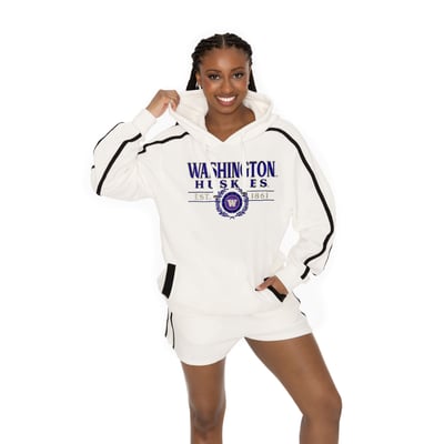  Washington Huskies Gameday Couture Women's Down, Set, Go Hoodie and Shorts Lounge Set - Cream