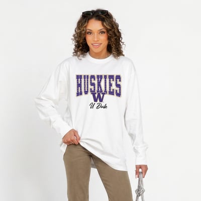 Washington Huskies Gameday Couture Women's Sweet Spot Oversized Long Sleeve T-Shirt - White