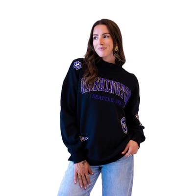 Washington Huskies Gameday Social Women's Patch Mockneck Sweatshirt - Black

