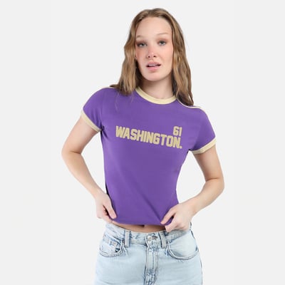  Washington Huskies Hype and Vice Women's Cropped Goalie Baby T-Shirt - Purple