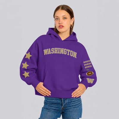  Washington Huskies Hype and Vice Women's Cropped Spirit Hoodie - Purple