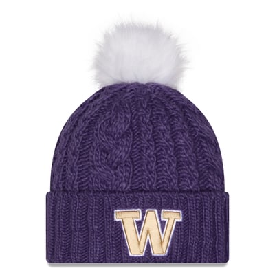 Washington Huskies New Era Women's Fuzz Double Knit Hat with Pom - Purple
