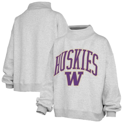  Washington Huskies Pressbox Women's Oversized Slogan Fleece Mock Neck Sweatshirt - Ash