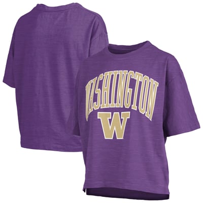 Washington Huskies Pressbox Women's Oversized Nelson Arch Over Logo Slub T-Shirt - Purple