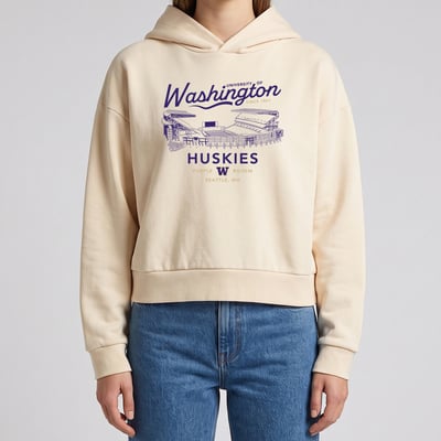 Washington Huskies Uscape Apparel Women's Socialite Cropped Washed Hoodie - Cream