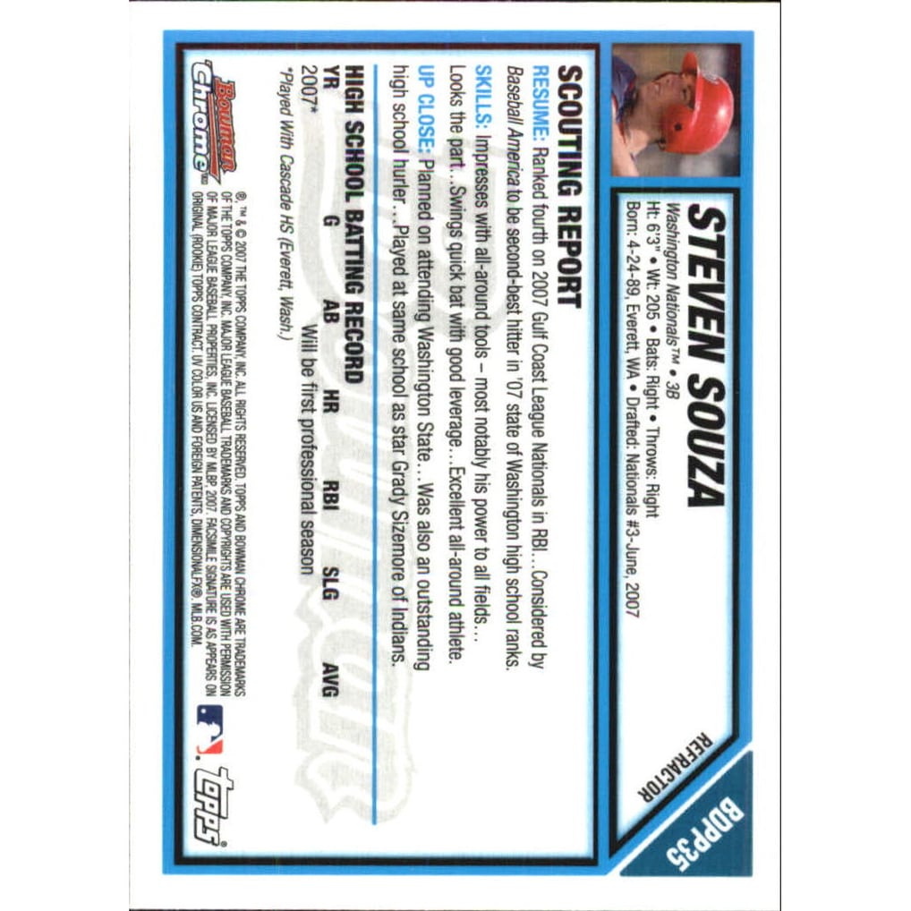 2007 Bowman Chrome Draft Draft Picks Refractors #BDPP35 Steven Souza
