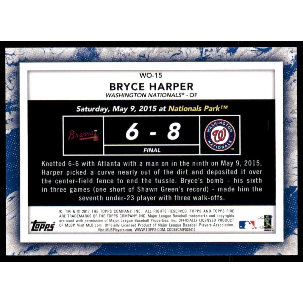 2017 Topps Fire Walk It Off #WO15 Bryce Harper