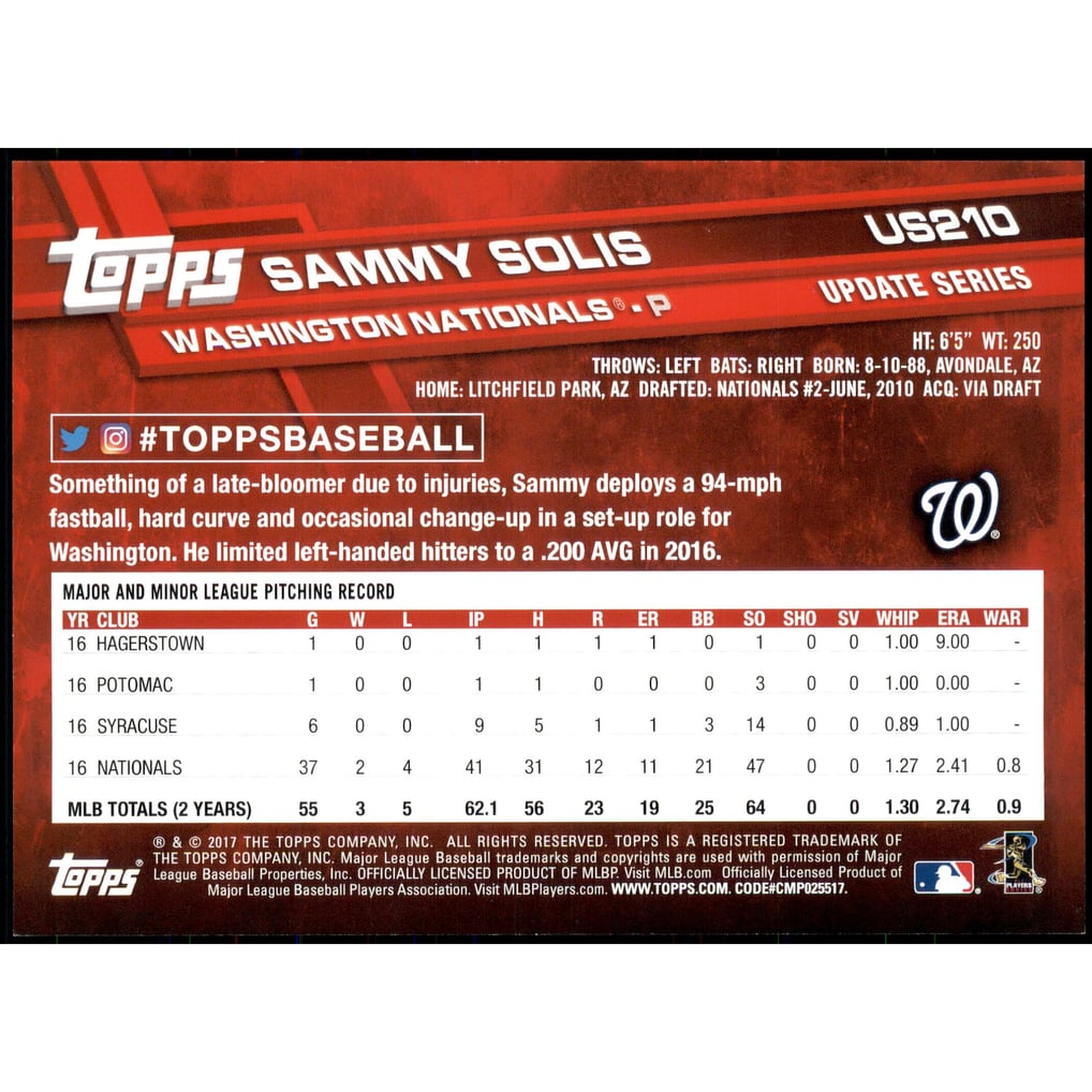 2017 Topps Update 5x7 #US210 Sammy Solis