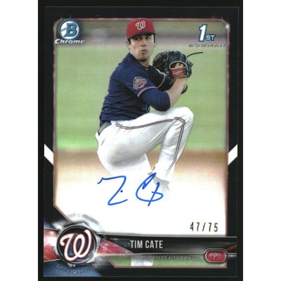 2018 Bowman Chrome Draft Autographs Black Refractors #CDATCA Tim Cate/75