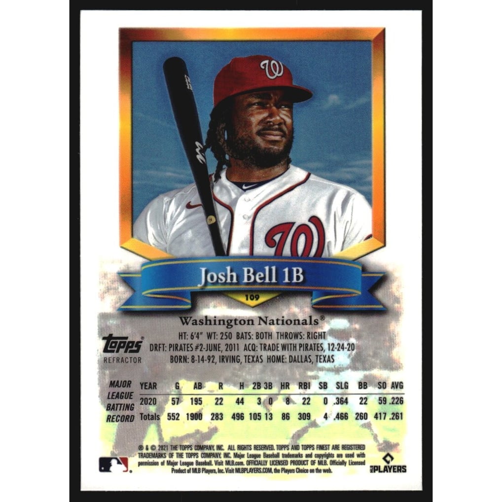 2021 Finest Flashbacks Refractors #109 Josh Bell