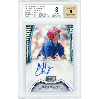 Bryce Harper Washington Nationals Autographed 2011 Bowman Sterling Prospect Black Refractor #BSP-BH #4/25 BGS Authenticated 8/9 Card