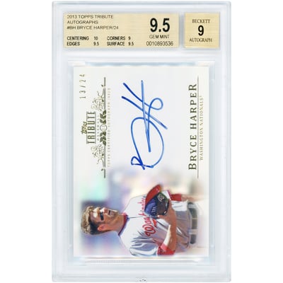 Bryce Harper Washington Nationals Autographed 2013 Topps Tribute #TA-BH #13/24 BGS Authenticated 9.5/9 Card