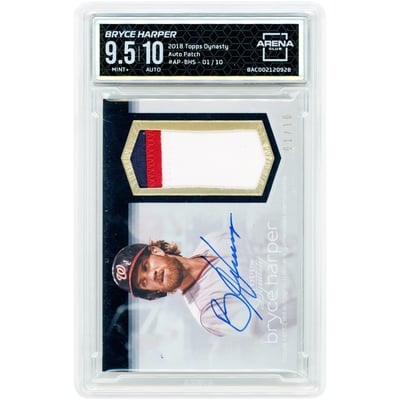 Bryce Harper Washington Nationals Autographed 2018 Topps Dynasty Game Used Tri-Color Jersey Relic #AP-BH5 #1/10 Arena Club Authenticated 9.5/10 Card - 10,9,9.5,10 Subgrades