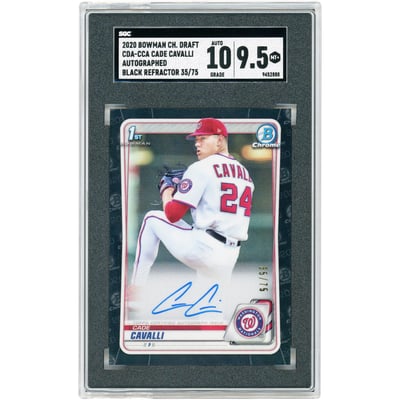 Cade Cavalli Washington Nationals Autographed 2020 Bowman Draft Chrome Black Refractor #CDA-CCA #35/75 SGC Authenticated 9.5/10 Card