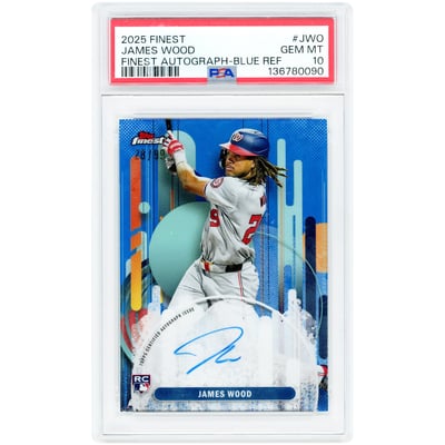 James Wood Washington Nationals Autographed 2025 Topps Finest Blue Refractor #FA-JWO #28/99 PSA Authenticated 10 Rookie Card 