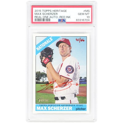 Max Scherzer Washington Nationals Autographed 2015 Topps Heritage Real One Red Ink #ROAH-MS #41/66 PSA Authenticated 10 Card
