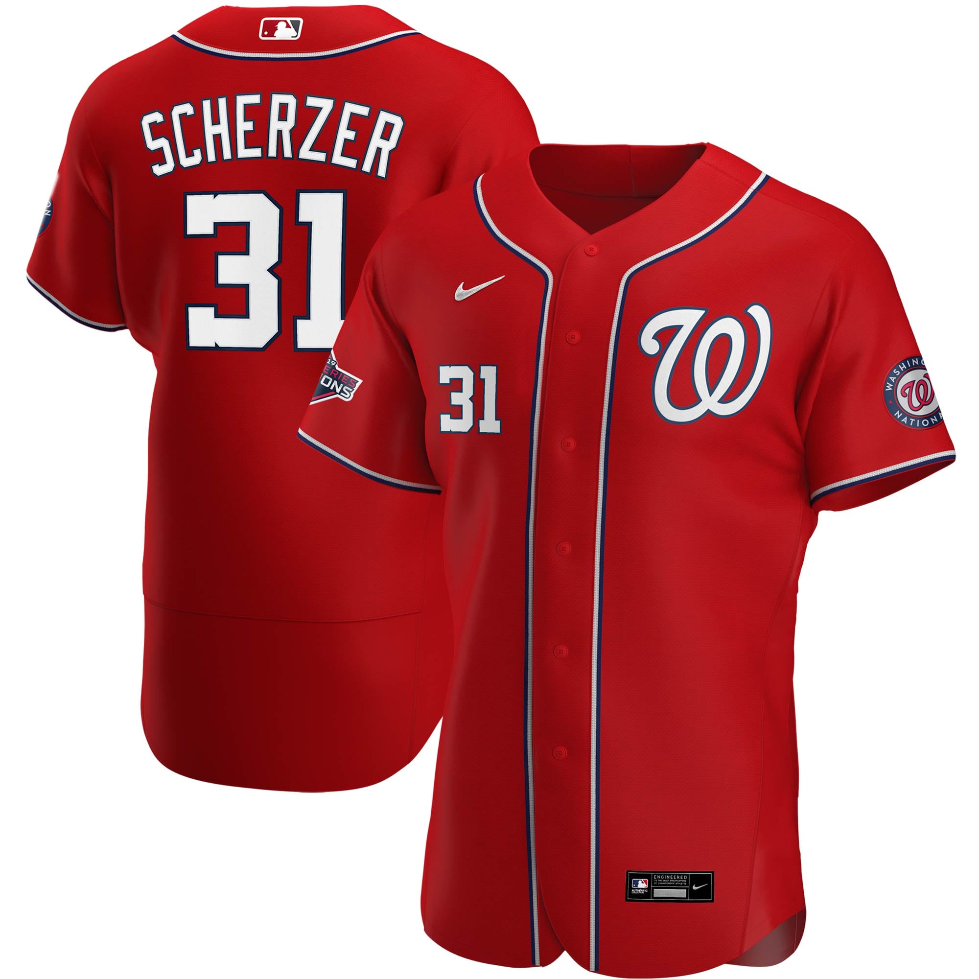 Men's Washington Nationals Max Scherzer Nike Red 2019 World Series